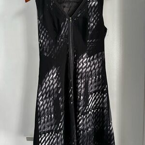 T Tahari Black and White Geometric Backless Dress